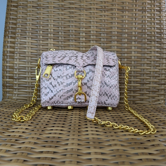 Rebecca Minkoff Handbags - Rebecca Minkoff Mini Pink Snake Embossed Leather Crossbody Bag Gold Hardware